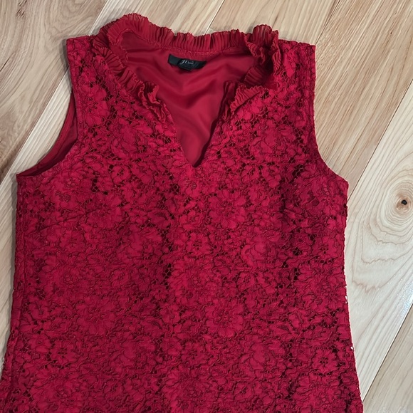 J.Crew red lace shell top with ruffle neck - Picture 2 of 3